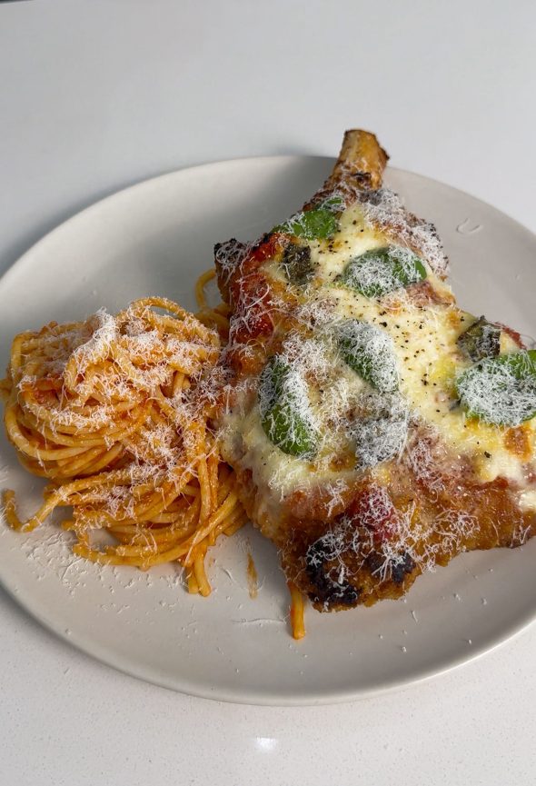 Traditional Veal Parmesan with Spaghetti