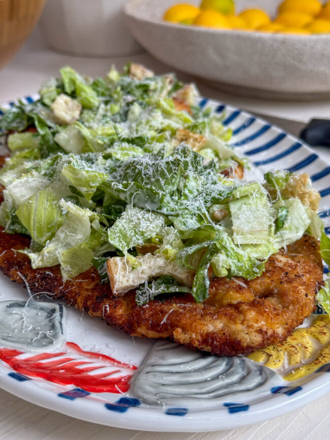 Crispy Chicken Cutlets with Caesar Salad