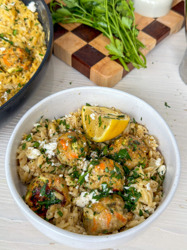 Hidden Veggie Meatballs with Creamy Lemony Orzo