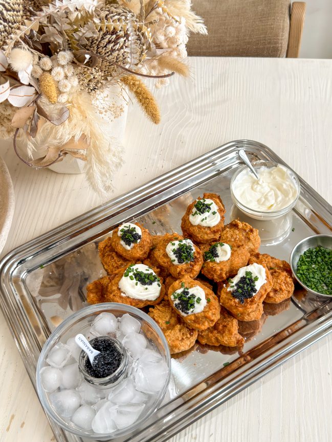 Crispy Chicken Nuggets with Crème Fraîche and Caviar