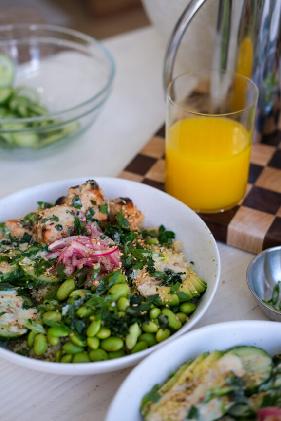 Orange Glazed Salmon Bites & Herby Citrus Quinoa Bowls