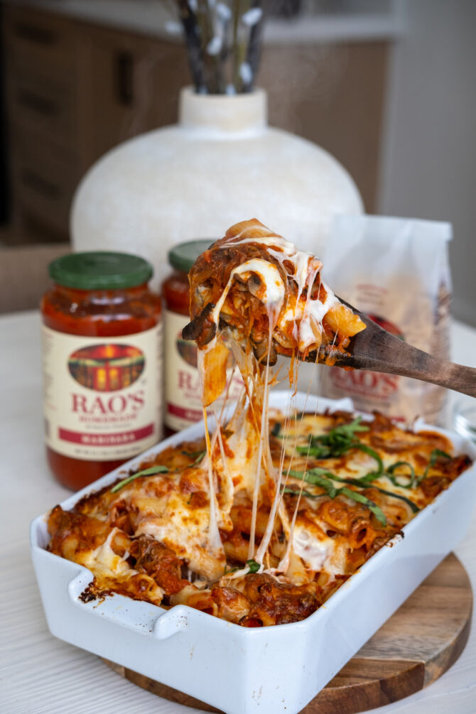 Baked Caramelized Onion & Mushroom Mozzarella Marinara Pasta
