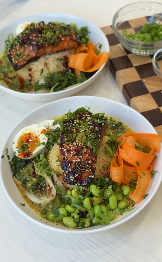 Coconut Ginger Miso Salmon Bowls